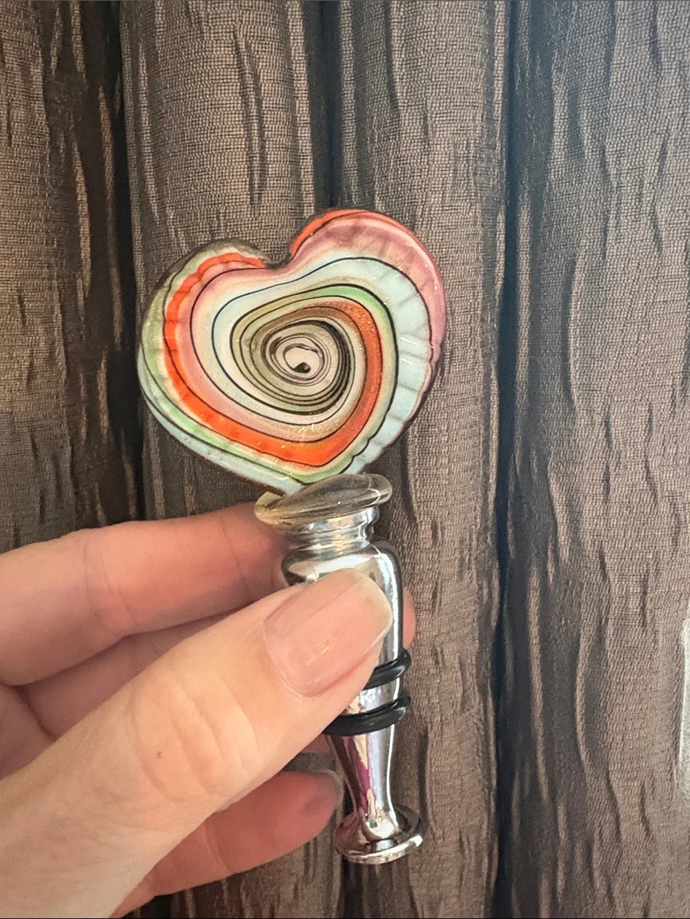 Glass Dolphin and Heart Wine Bottle Stoppers - Blue and Multicolor